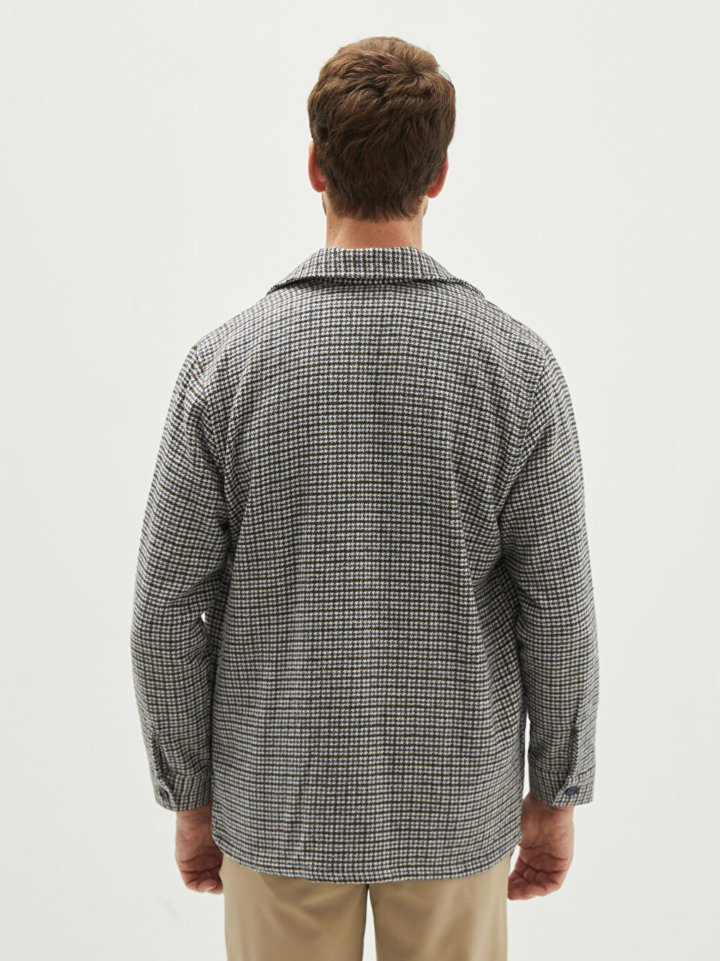 Lacivert Rahat Kalıp Uzun Kollu Kazayağı Desenli Erkek Gömlek Ceket-4