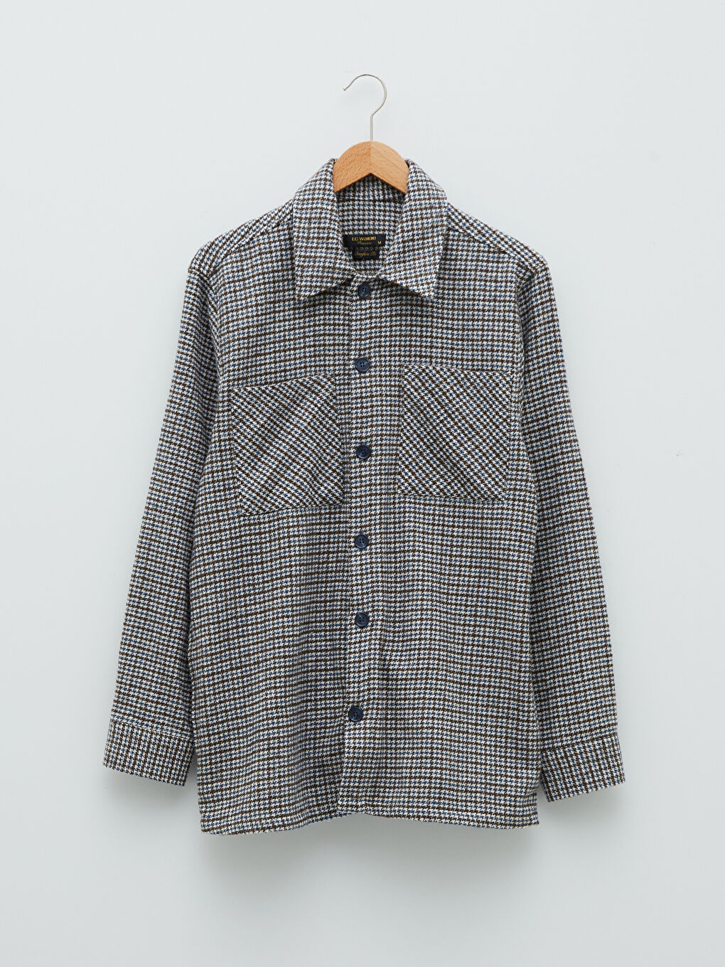 Lacivert Rahat Kalıp Uzun Kollu Kazayağı Desenli Erkek Gömlek Ceket-5