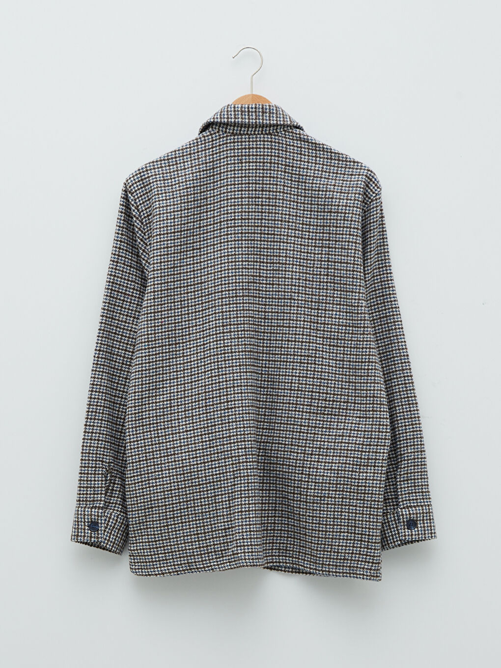 Lacivert Rahat Kalıp Uzun Kollu Kazayağı Desenli Erkek Gömlek Ceket-6