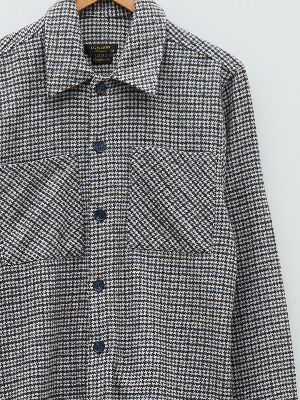 Lacivert Rahat Kalıp Uzun Kollu Kazayağı Desenli Erkek Gömlek Ceket-7