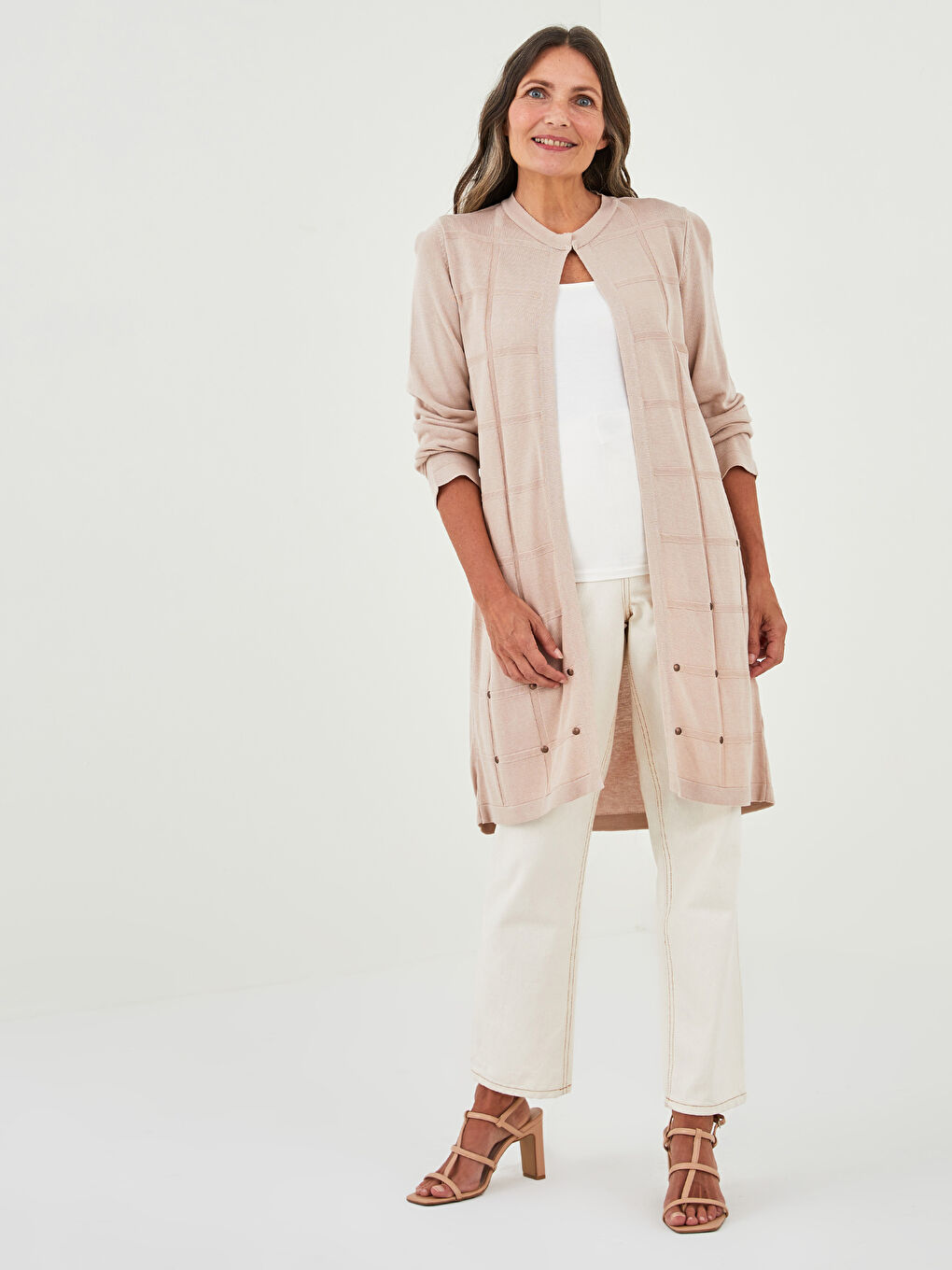 Bisiklet Yaka Desenli Uzun Kollu Kadın Triko Hırka-1