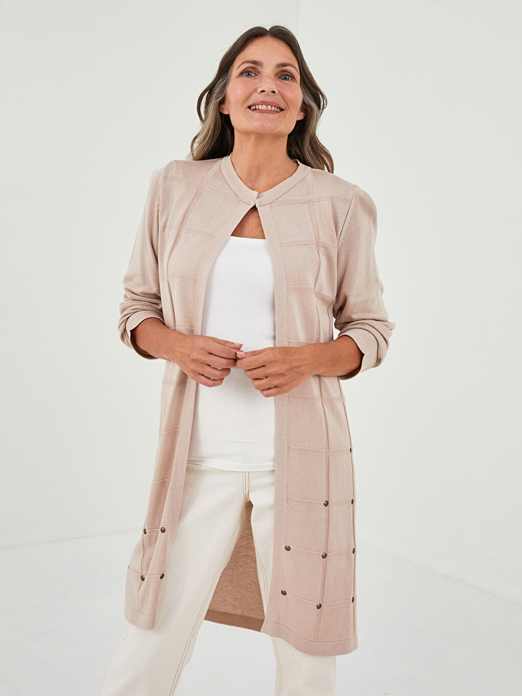 Bisiklet Yaka Desenli Uzun Kollu Kadın Triko Hırka-2