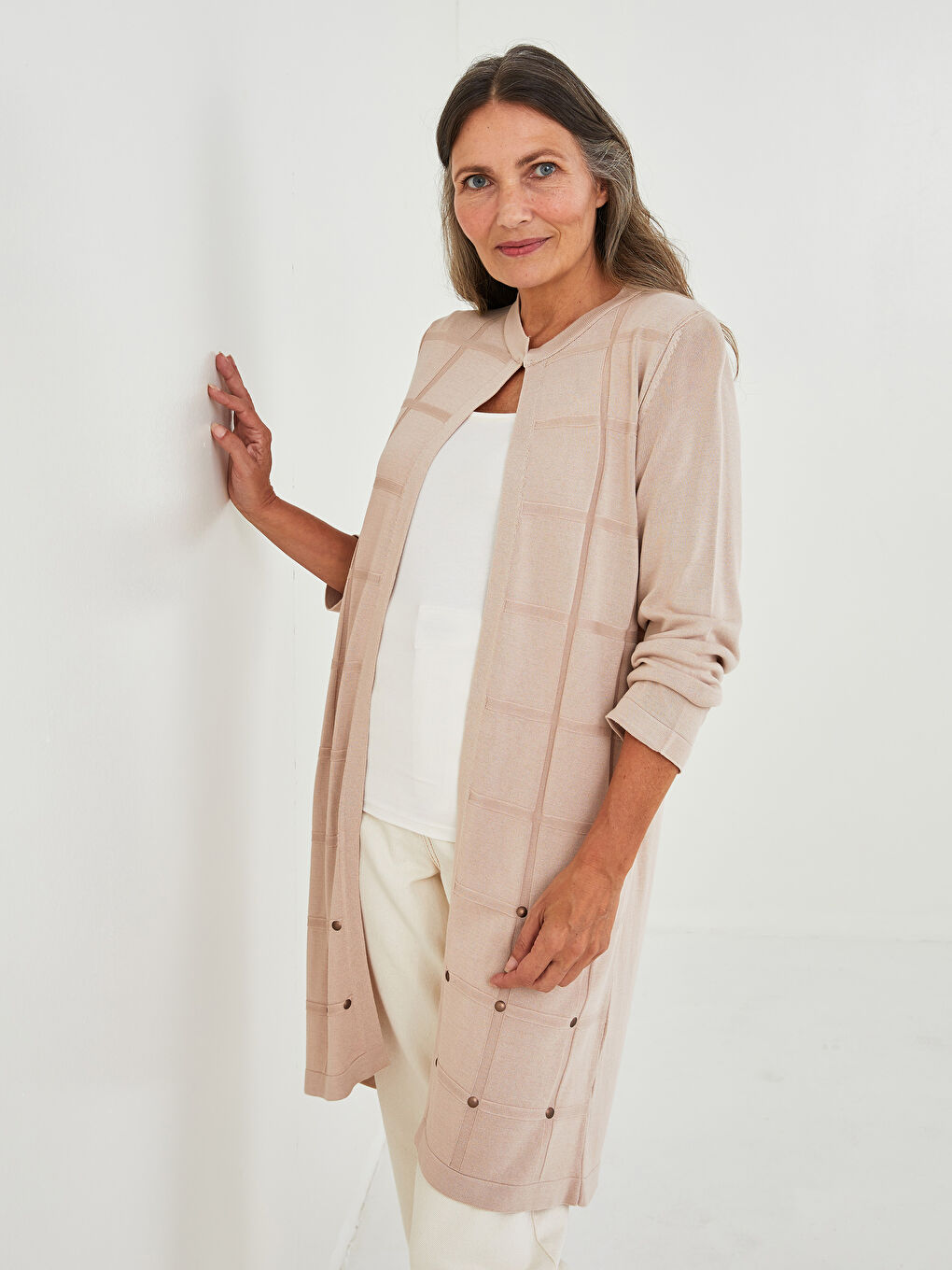 Bisiklet Yaka Desenli Uzun Kollu Kadın Triko Hırka-3