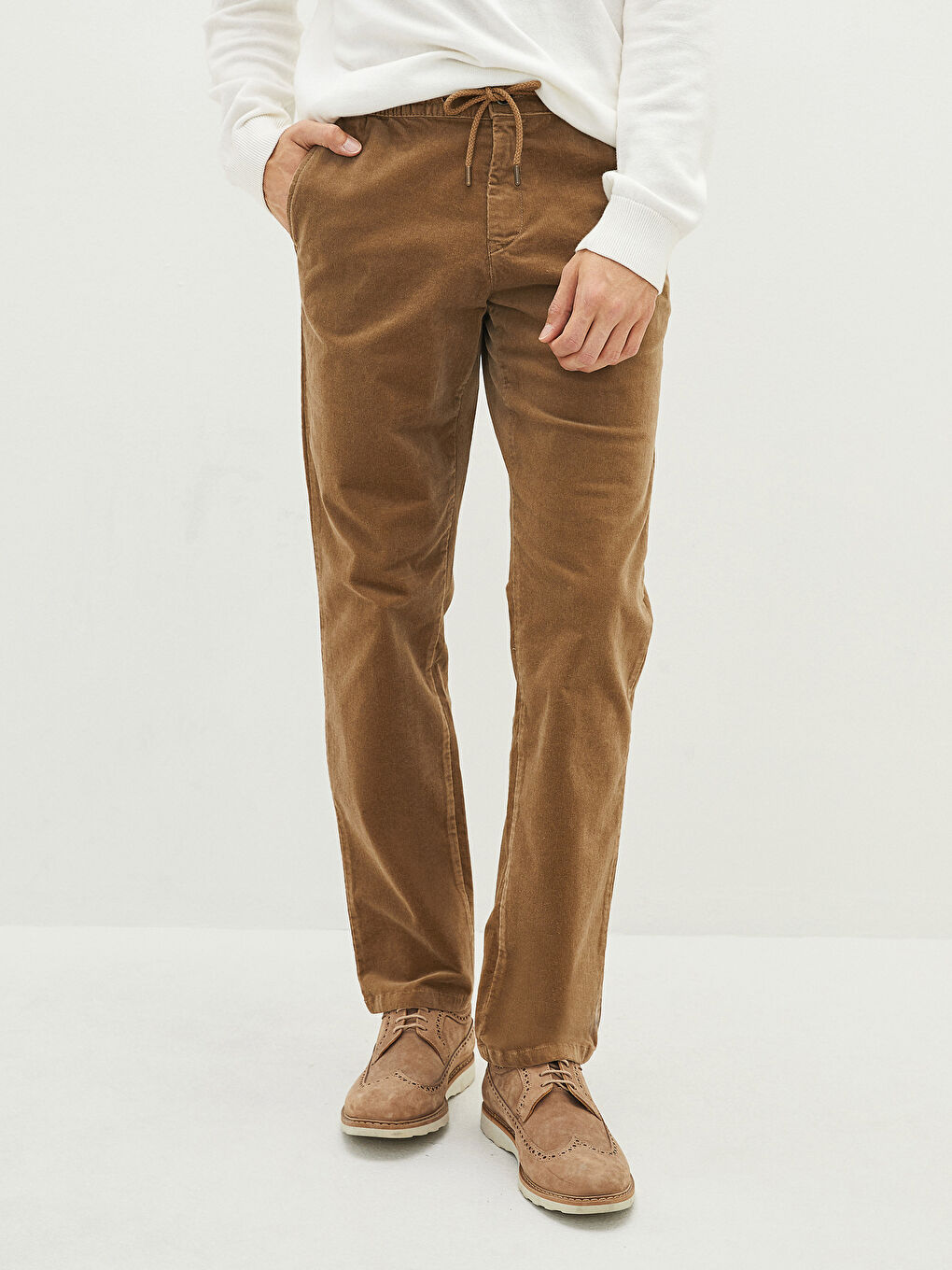 Bej Slim Fit Kalın Kadife Erkek Pantolon-2