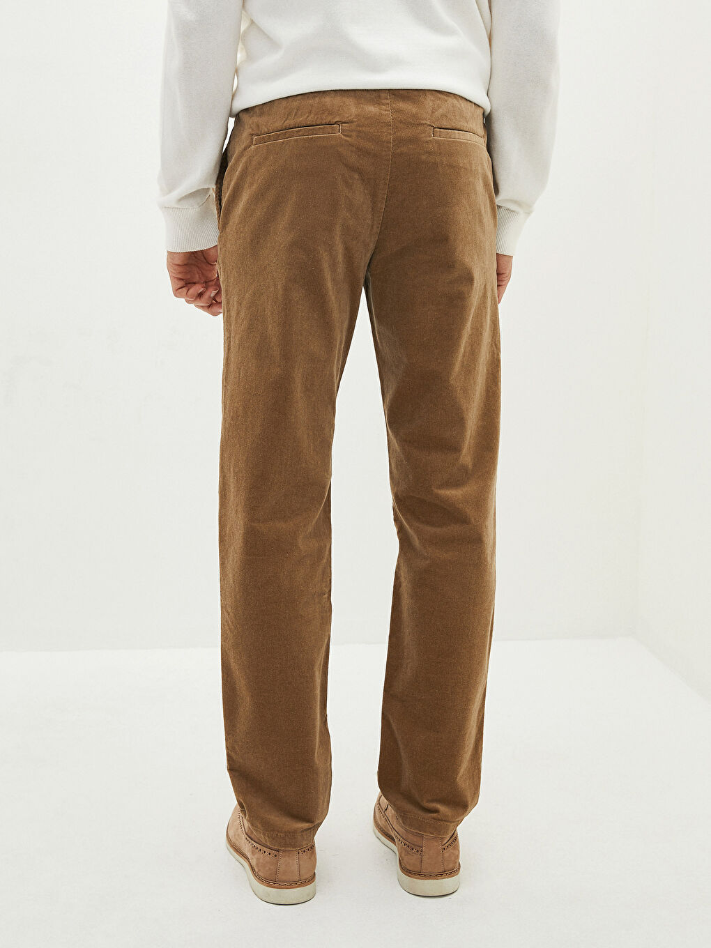 Bej Slim Fit Kalın Kadife Erkek Pantolon-3