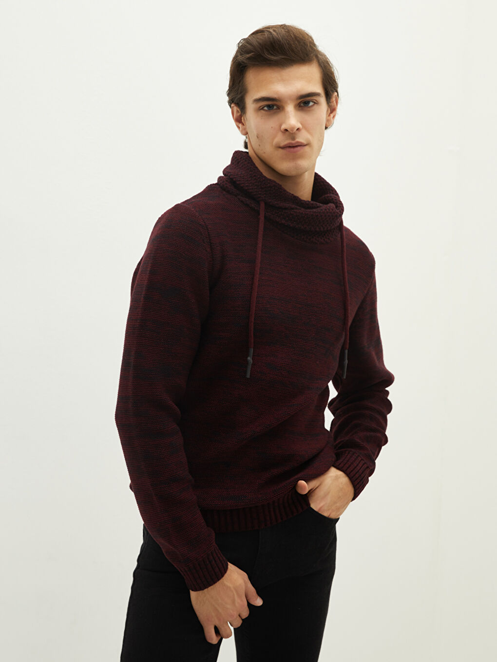 Funnel Hoodie Long Sleeve Men's Tricot Sweater-1