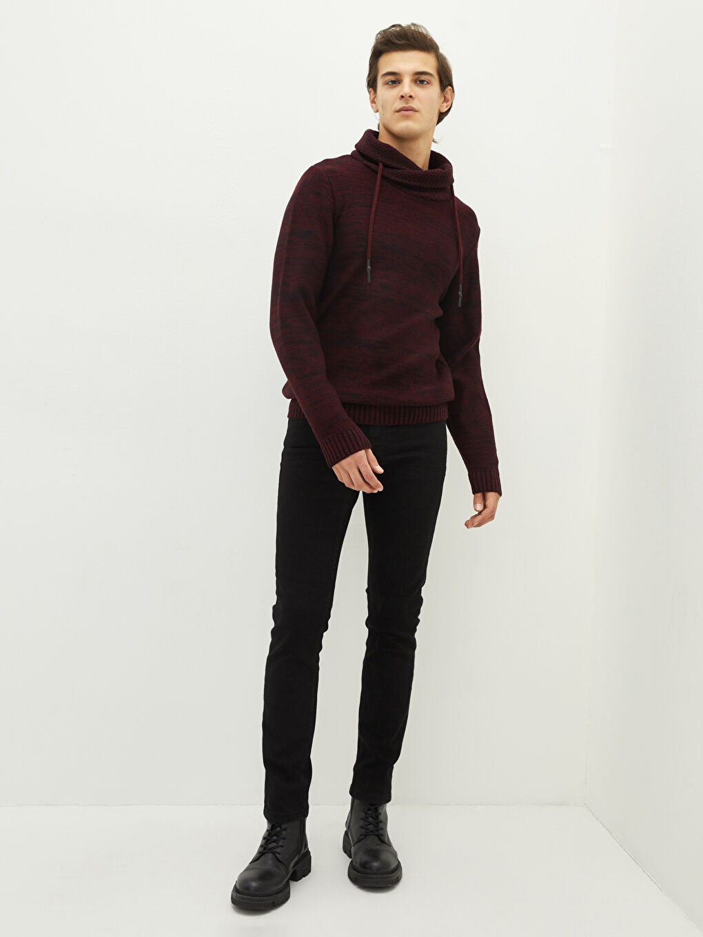 Funnel Hoodie Long Sleeve Men's Tricot Sweater-2