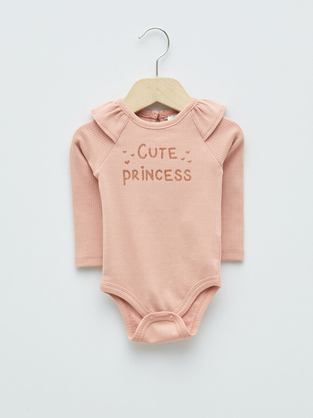 Pembe Bisiklet Yaka Uzun Kollu Baskılı Kız Bebek Çıtçıtlı Body