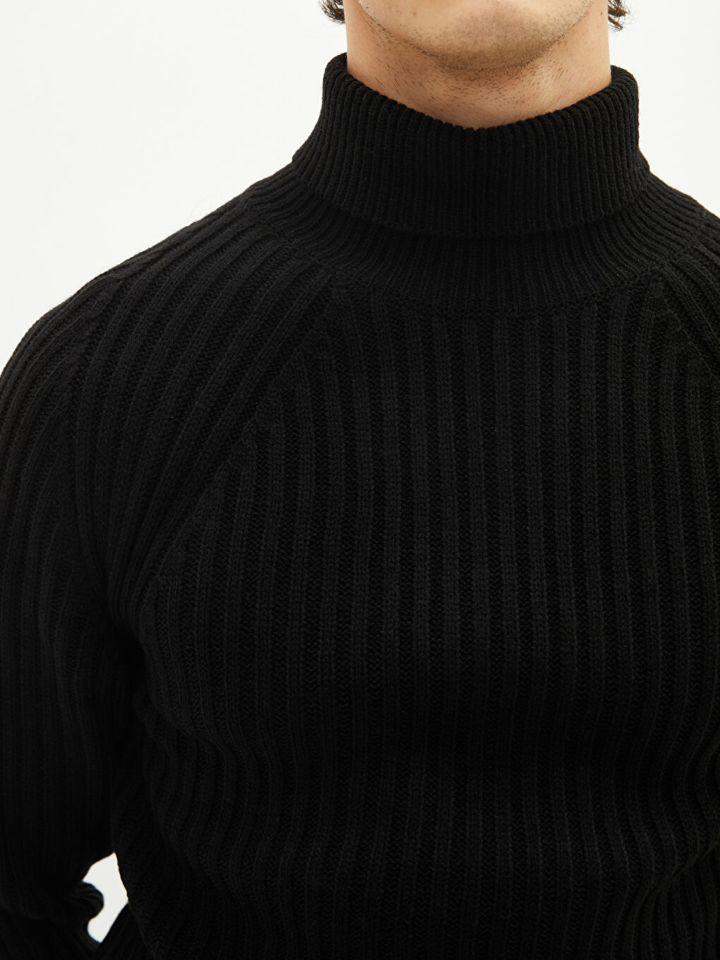 Siyah Balıkçı Yaka Uzun Kollu Kalın Erkek Triko Kazak-3