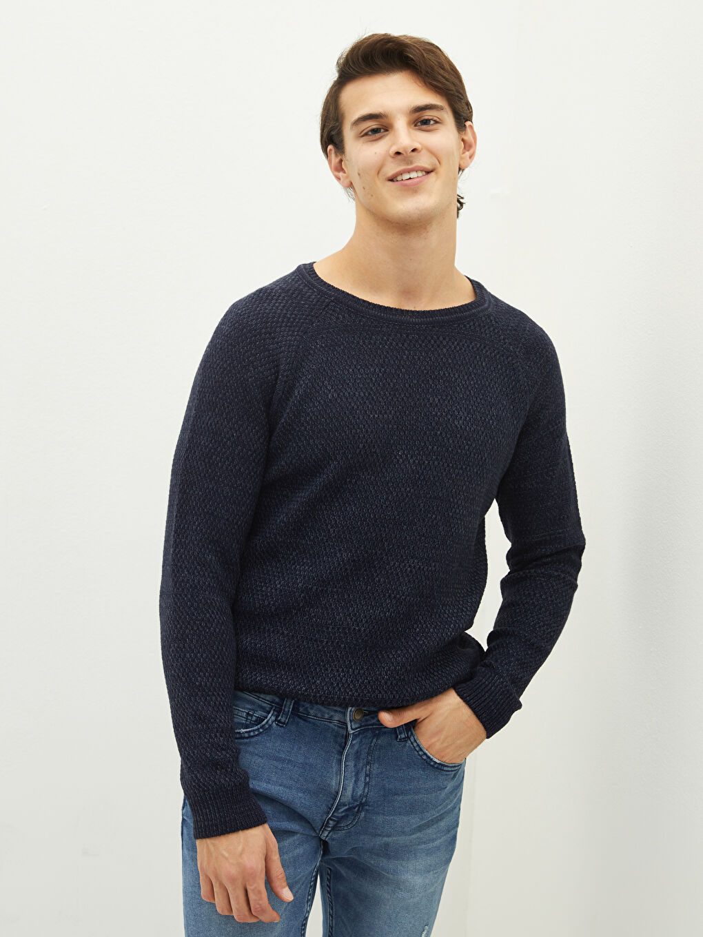 Светр з круглим вирізом горловини, довгим рукавом, товстий, для чоловіків, трикотажний-1