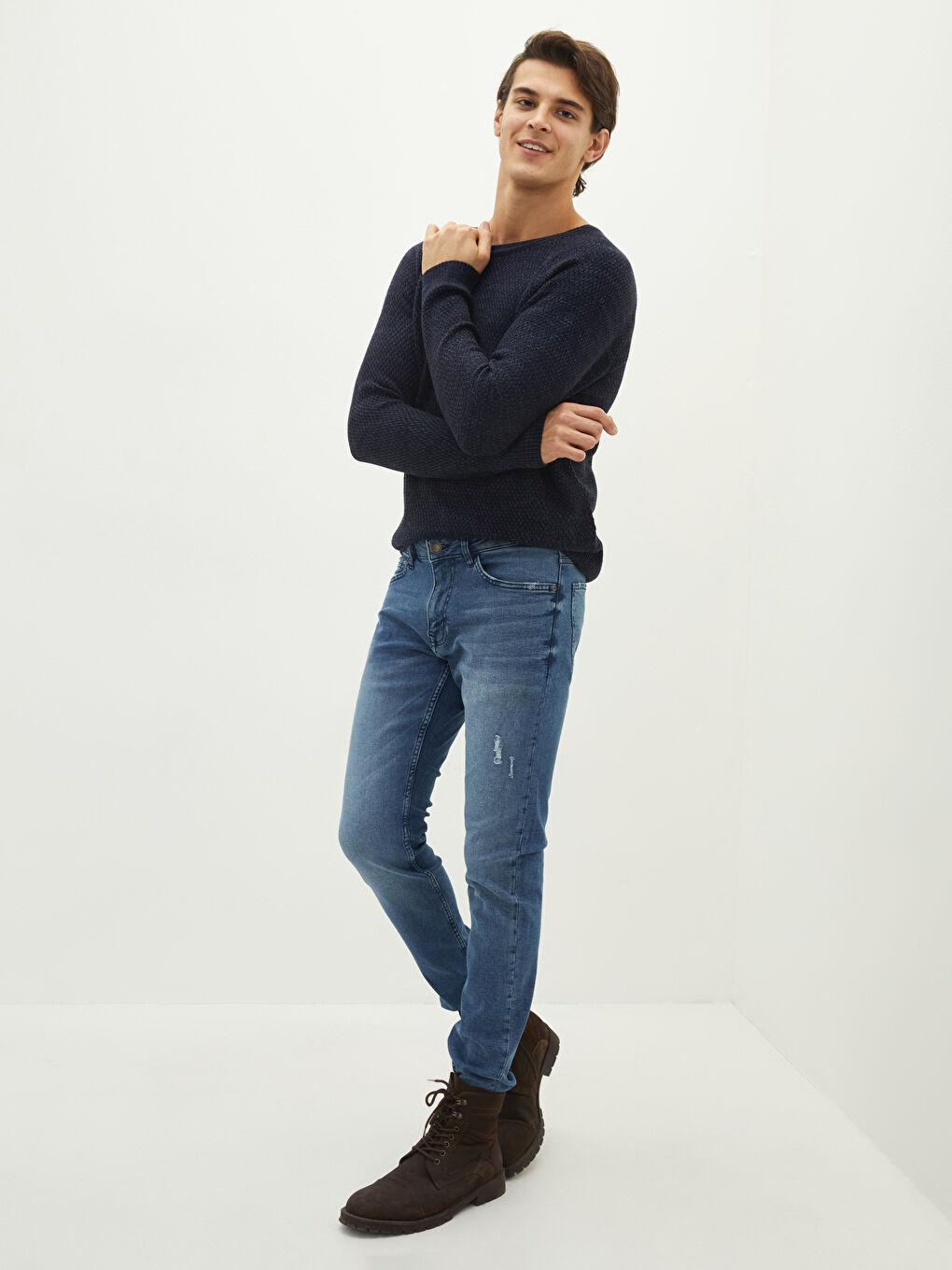 Светр з круглим вирізом горловини, довгим рукавом, товстий, для чоловіків, трикотажний-2