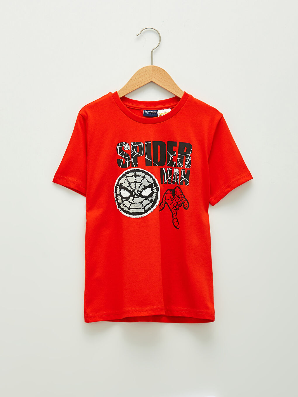 LCW Kids Rundhalsausschnitt Spider-Man Bedrucktes Wendepailletten Kurzarm T-Shirt für Jungen -W17483Z4-HBH