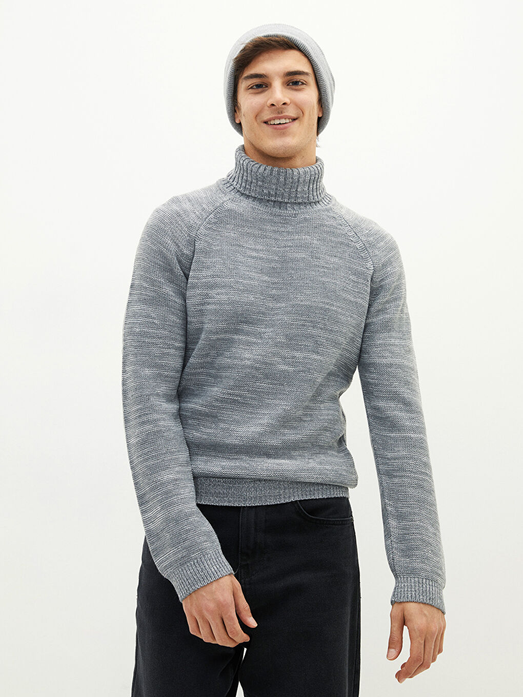 Gri Balıkçı Yaka Uzun Kollu Kalın Erkek Triko Kazak