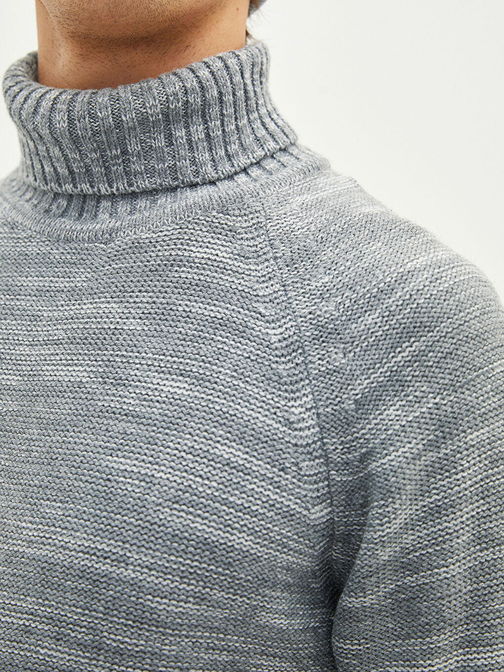 Gri Balıkçı Yaka Uzun Kollu Kalın Erkek Triko Kazak-2