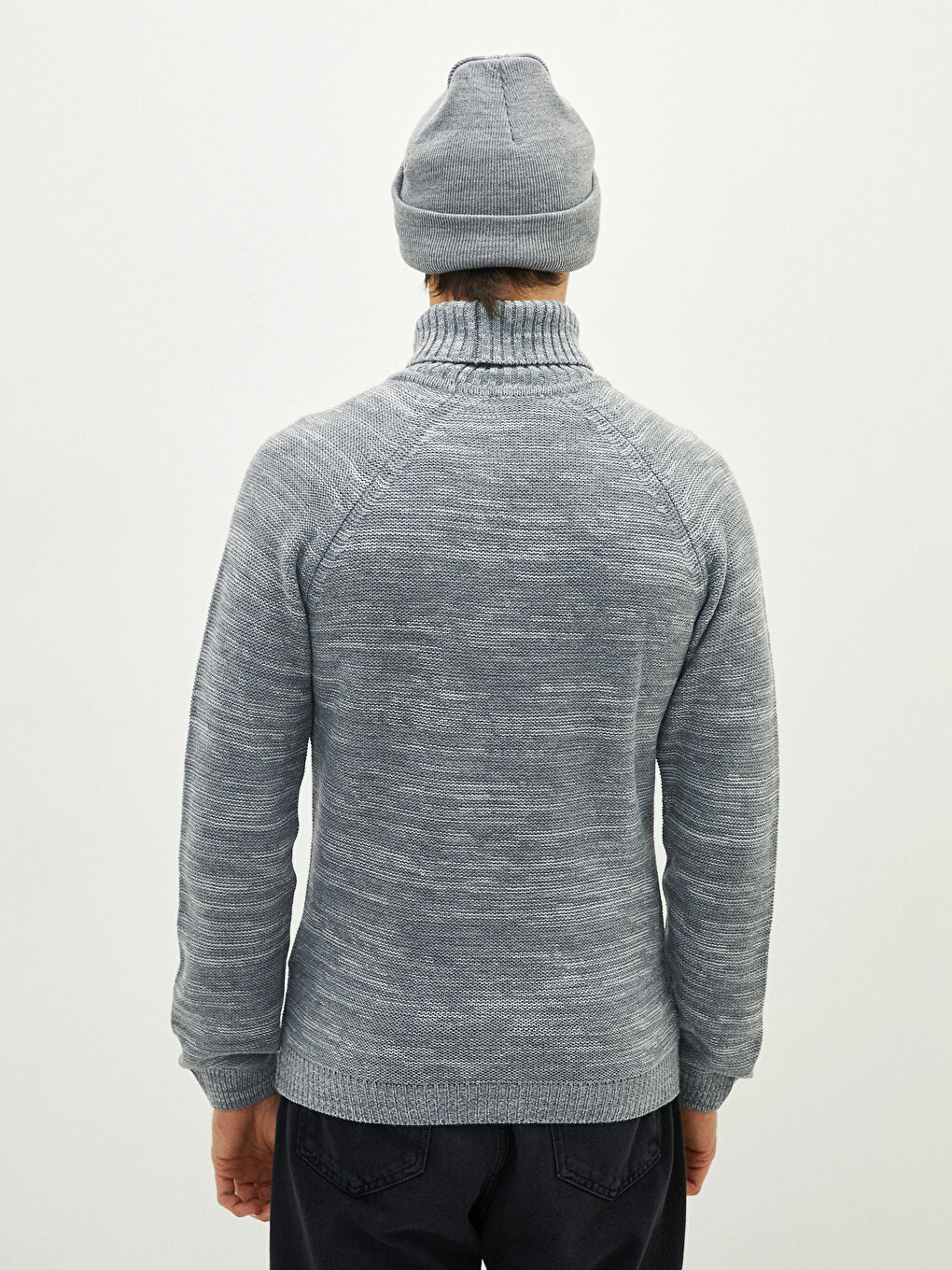 Gri Balıkçı Yaka Uzun Kollu Kalın Erkek Triko Kazak-4