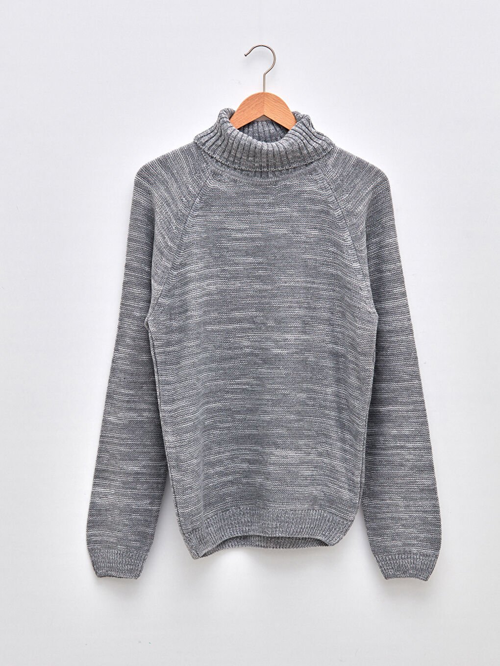 Gri Balıkçı Yaka Uzun Kollu Kalın Erkek Triko Kazak-5