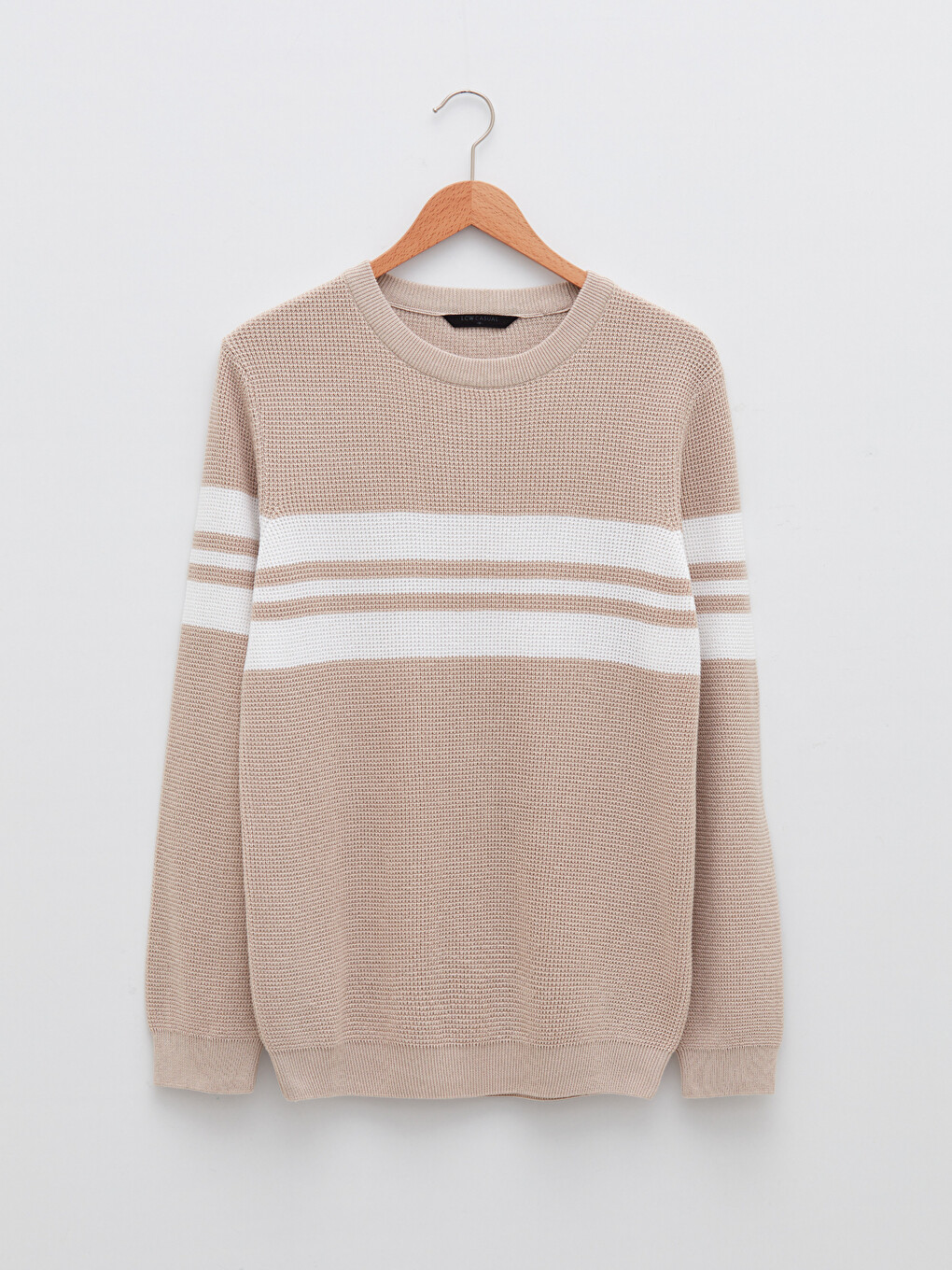 Crew Neck Long Sleeve Striped Men's Knitwear Sweater-5