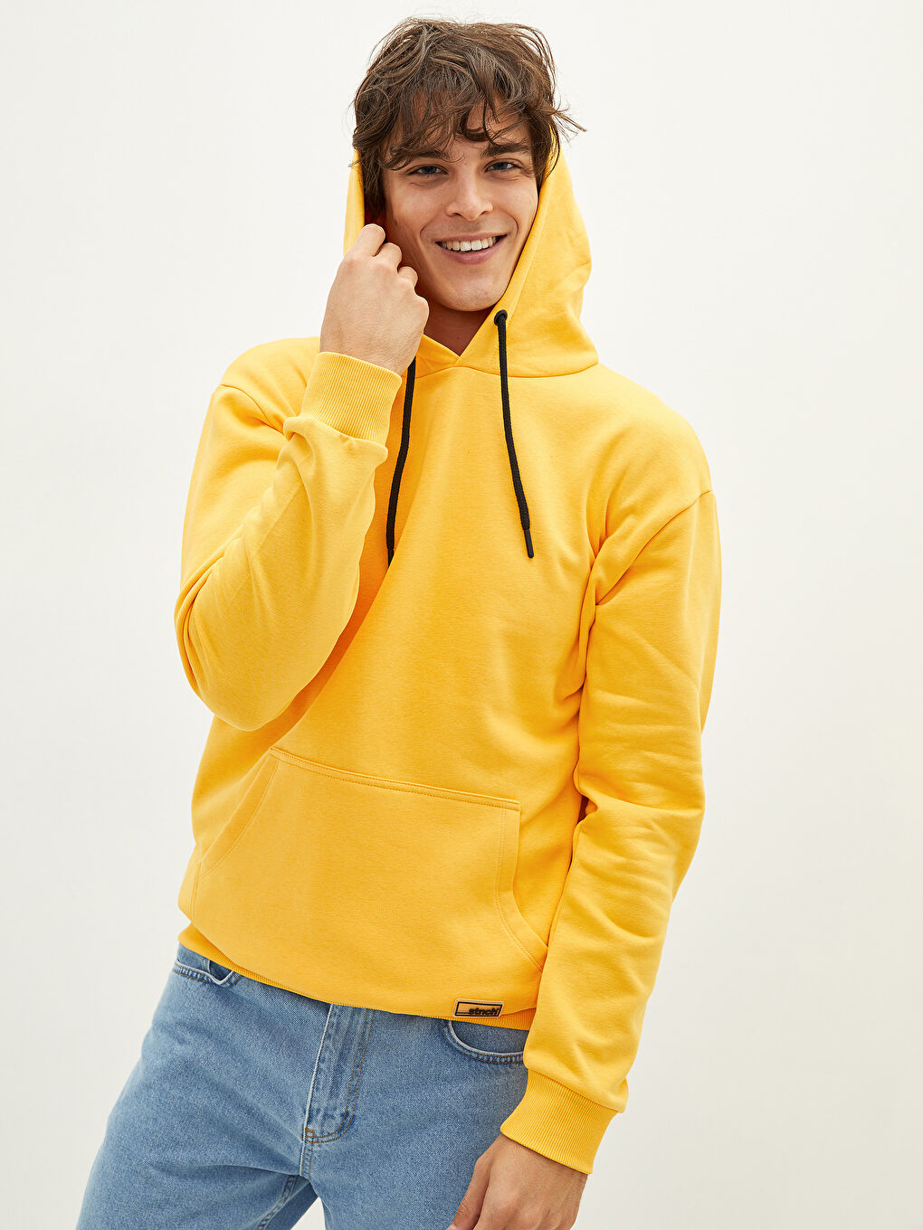 Turuncu Uzun Kollu Erkek Kalın Hoodie