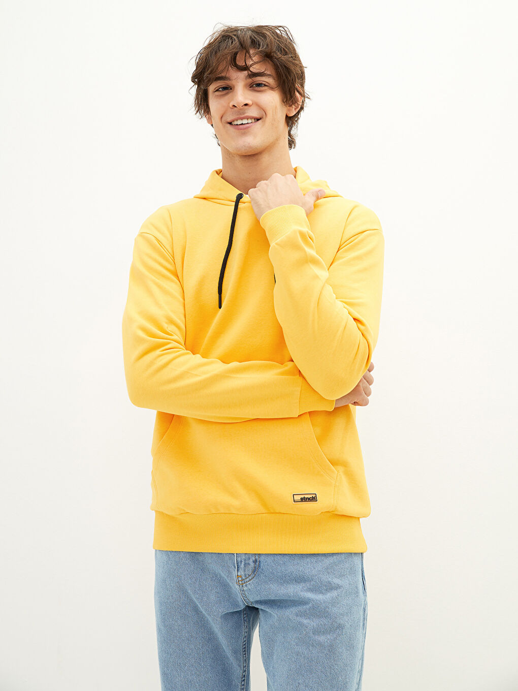 Turuncu Uzun Kollu Erkek Kalın Hoodie-2