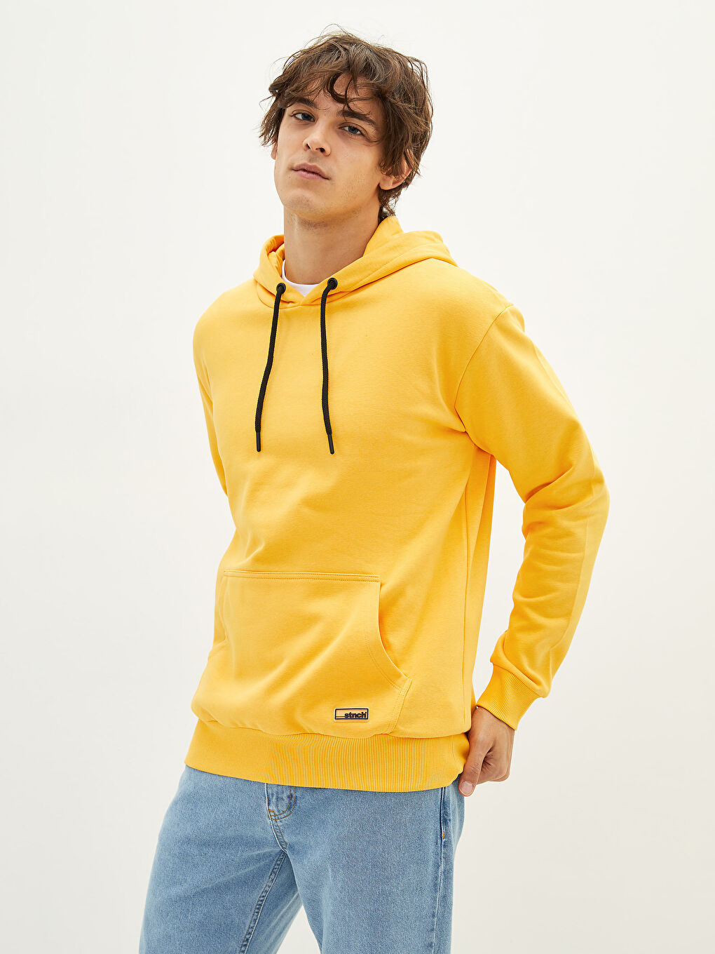 Turuncu Uzun Kollu Erkek Kalın Hoodie-3