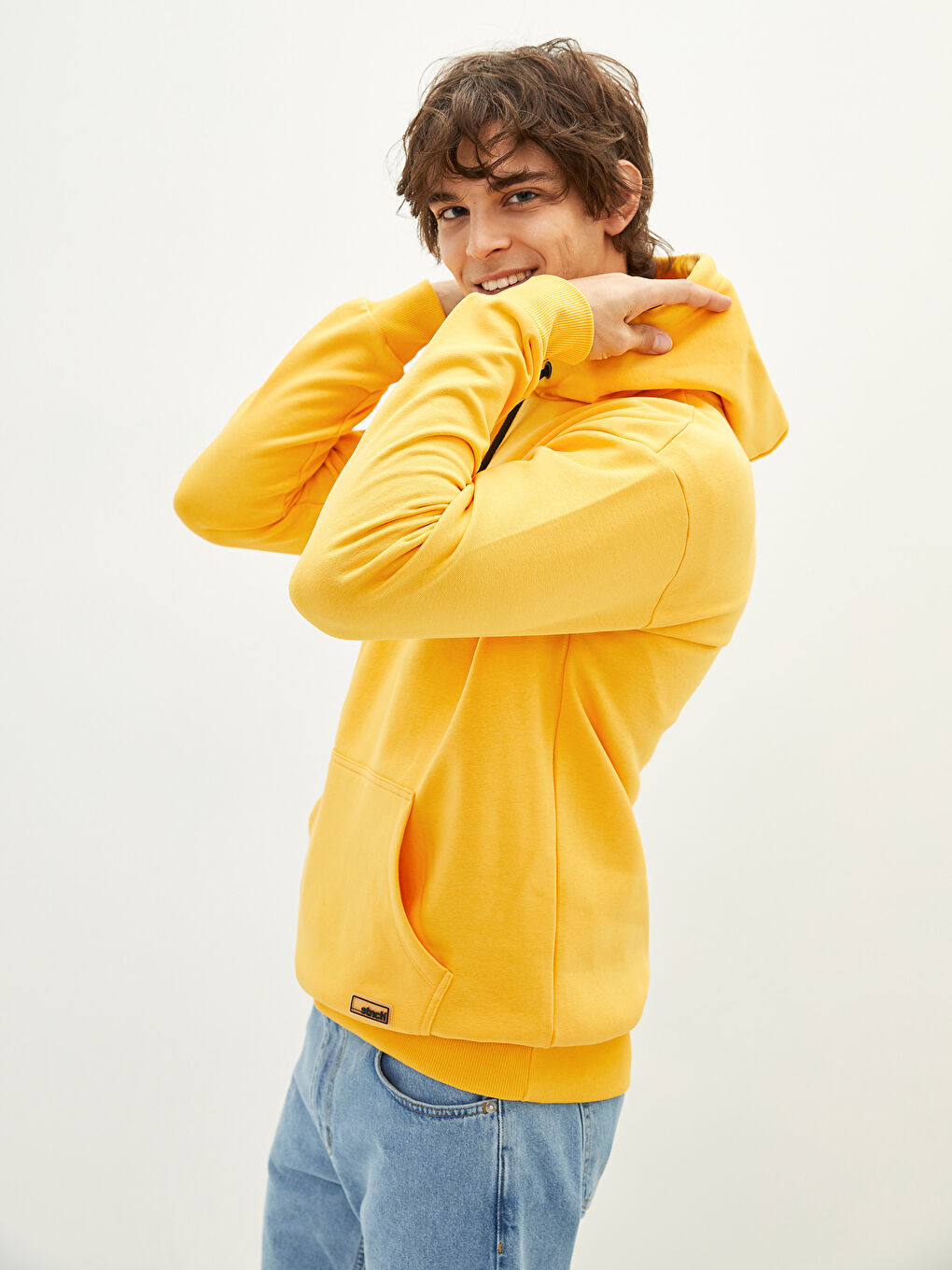 Turuncu Uzun Kollu Erkek Kalın Hoodie-4