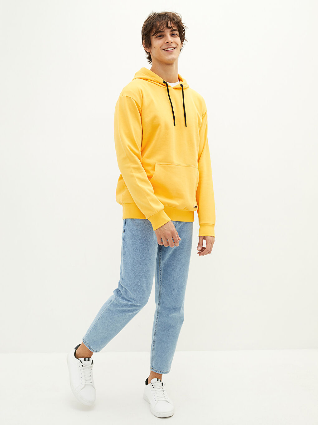 Turuncu Uzun Kollu Erkek Kalın Hoodie-5