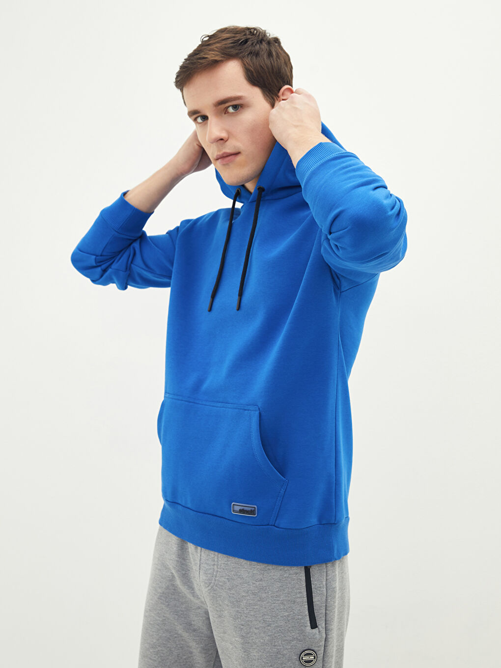 Mavi Uzun Kollu Erkek Kalın Hoodie