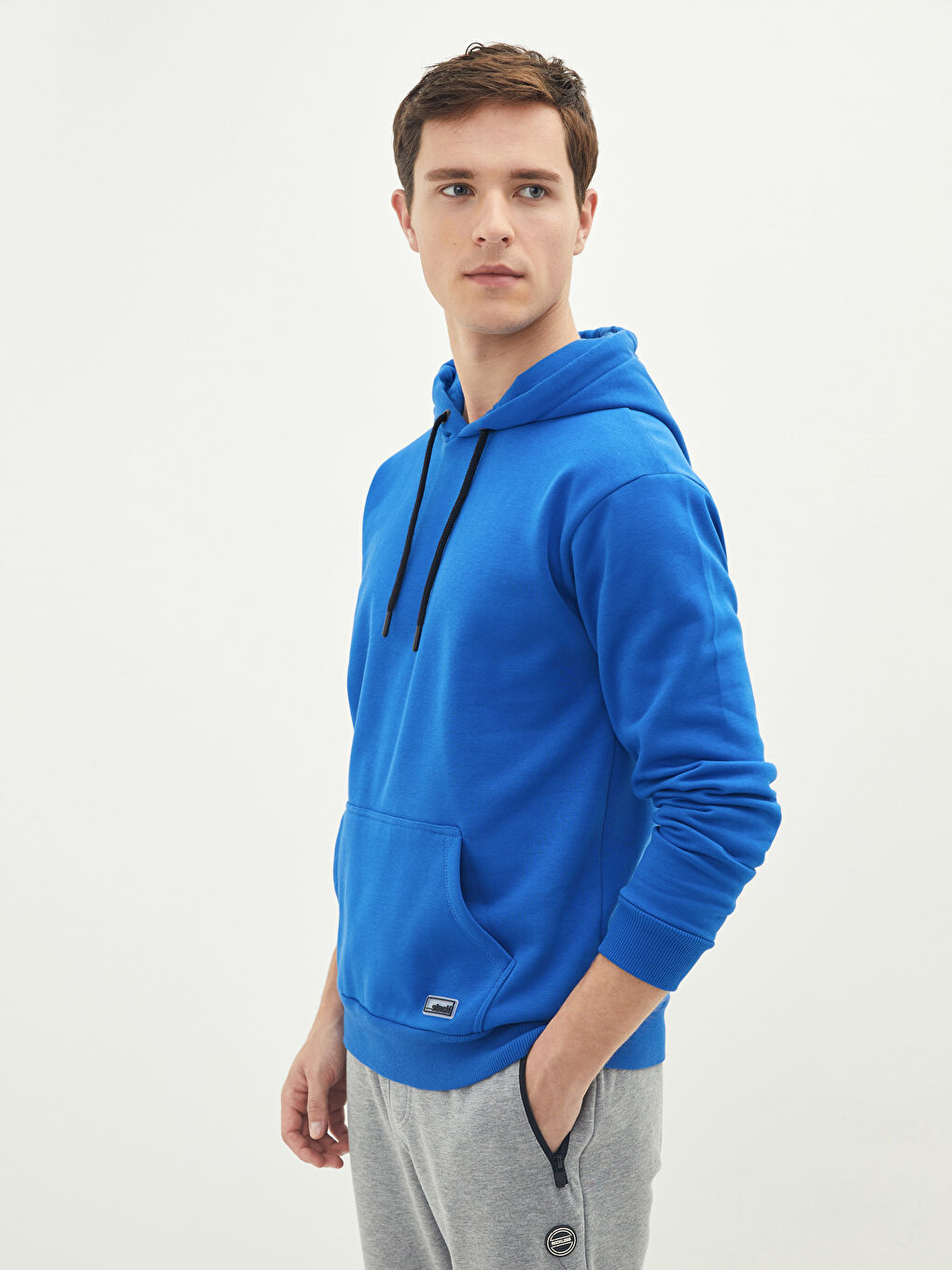 Mavi Uzun Kollu Erkek Kalın Hoodie-1
