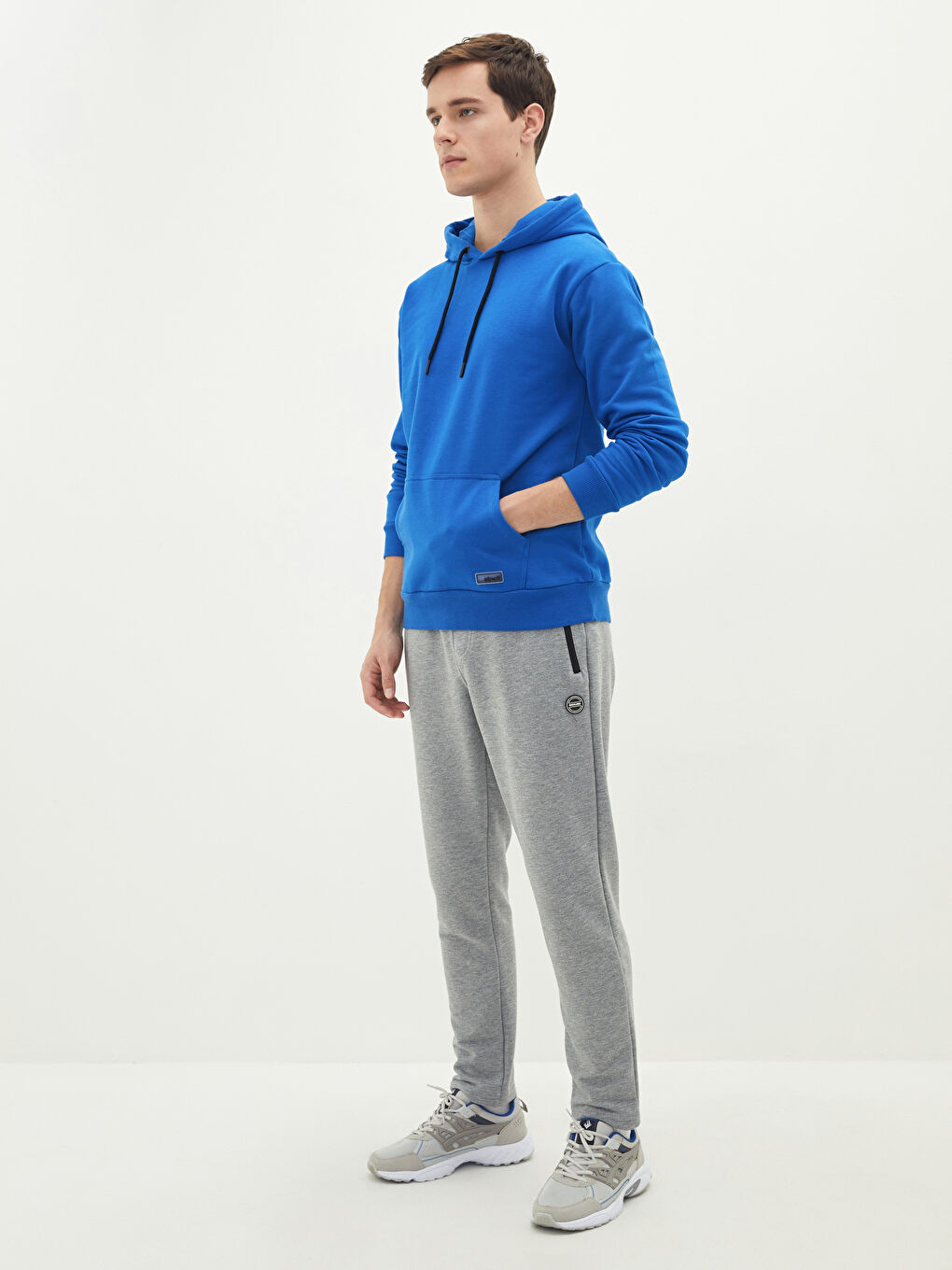 Mavi Uzun Kollu Erkek Kalın Hoodie-2