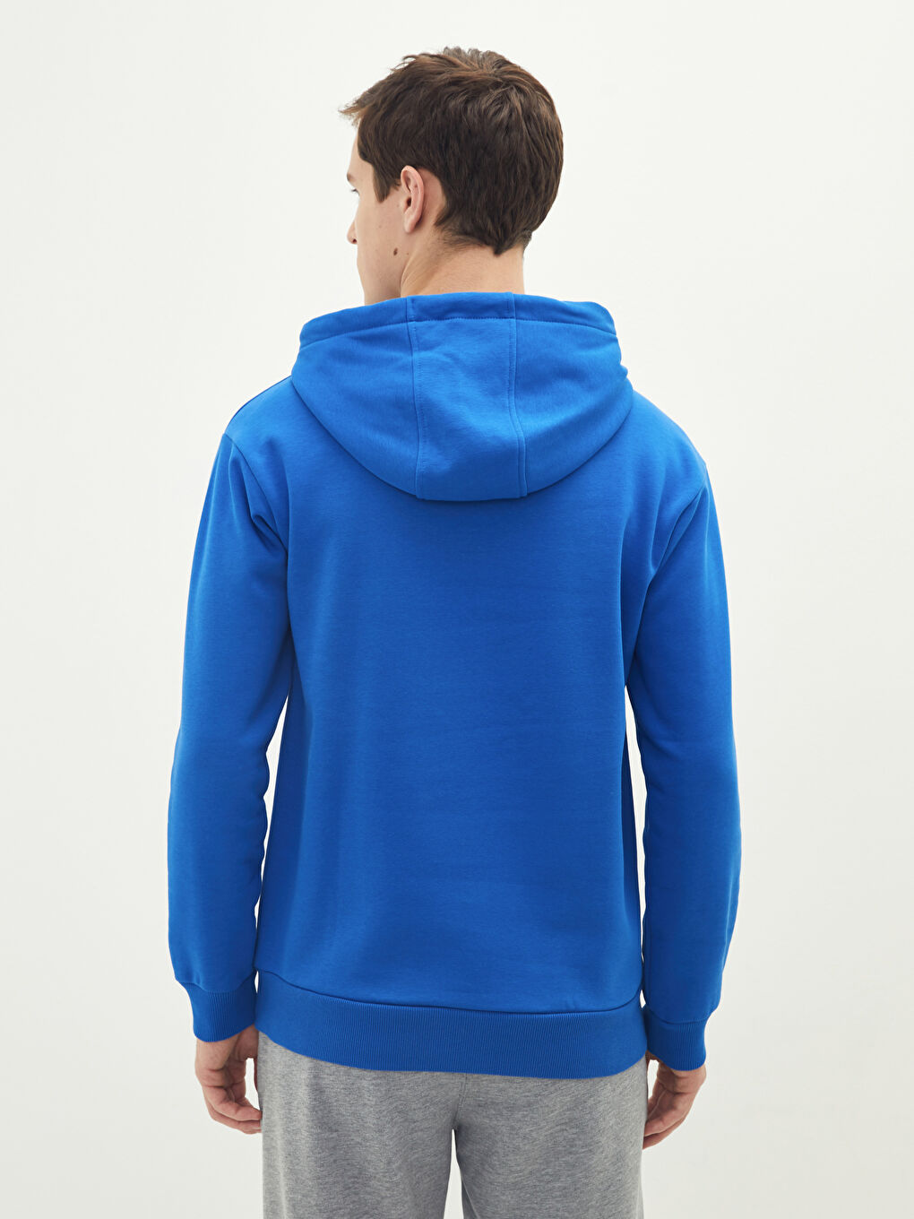 Mavi Uzun Kollu Erkek Kalın Hoodie-4