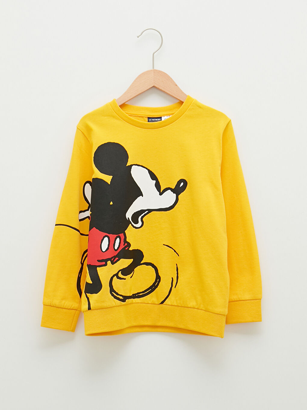 Sarı Bisiklet Yaka Mickey Mouse Baskılı Uzun Kollu Erkek Çocuk Sweatshirt