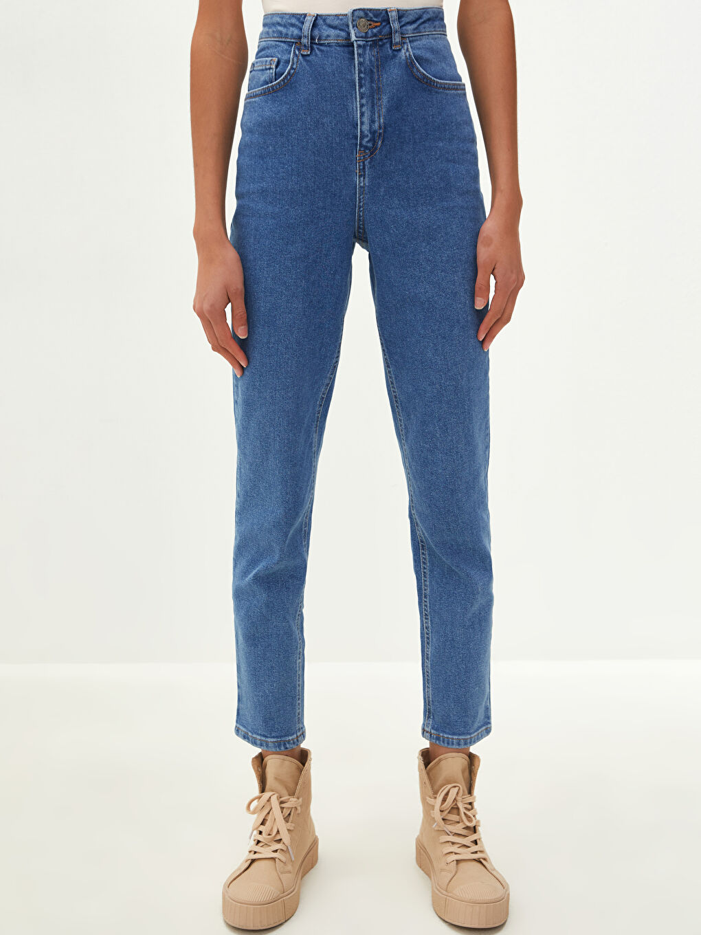 İndigo Yüksek Bel Slim Fit Cep Detaylı Kadın Rodeo Jean Pantolon-2