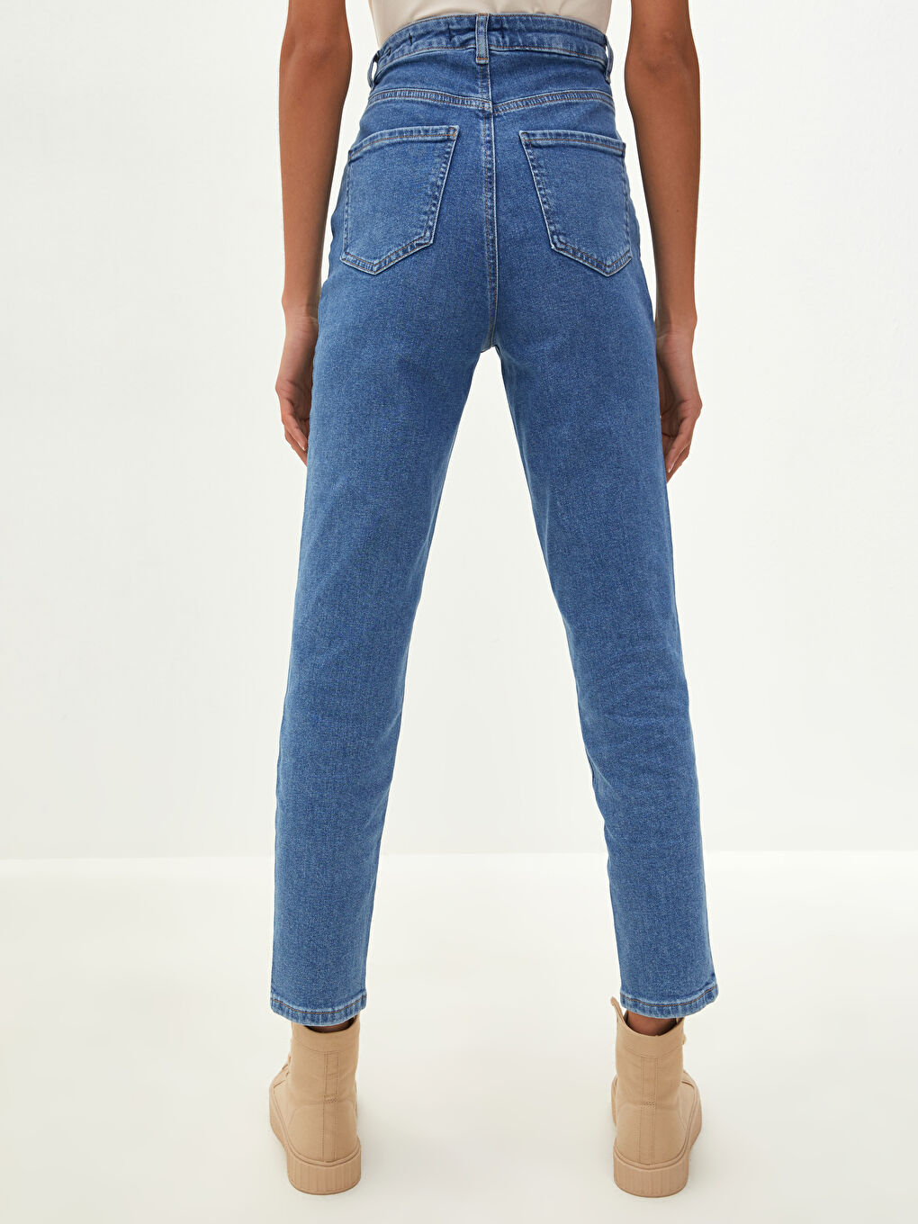 İndigo Yüksek Bel Slim Fit Cep Detaylı Kadın Rodeo Jean Pantolon-3