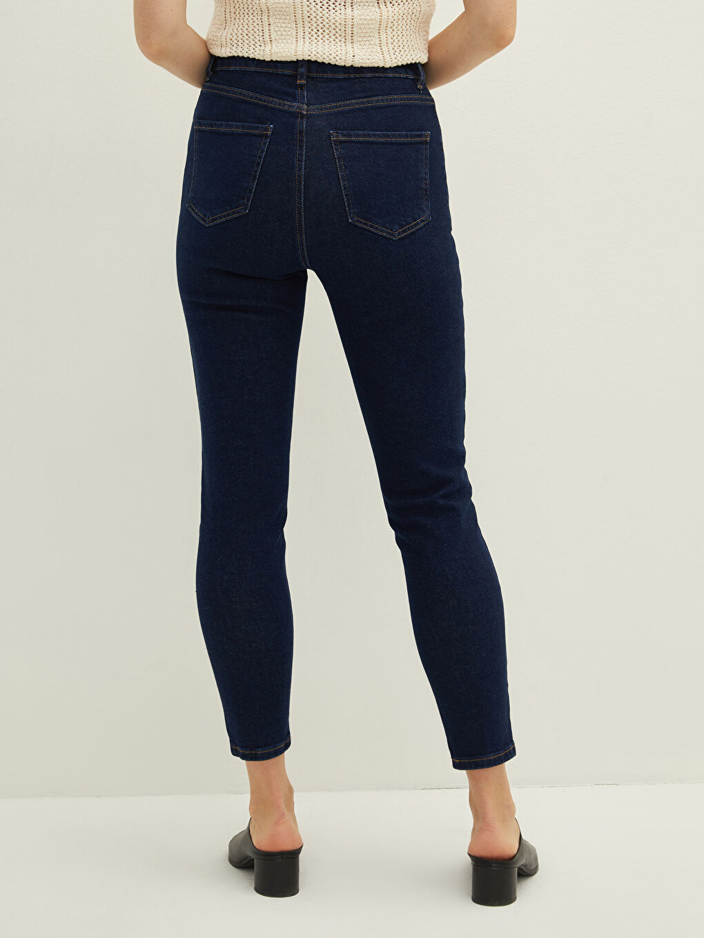 High Waisted Slim Fit Regular Pocket Detailed Women's Rodeo Denim Trousers-4