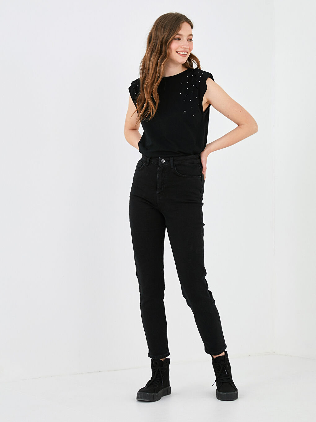 LCW Jeans High Waist Slim Fit Rodeo Jean Trousers For Women With Pocket Detail -W17555Z8-327