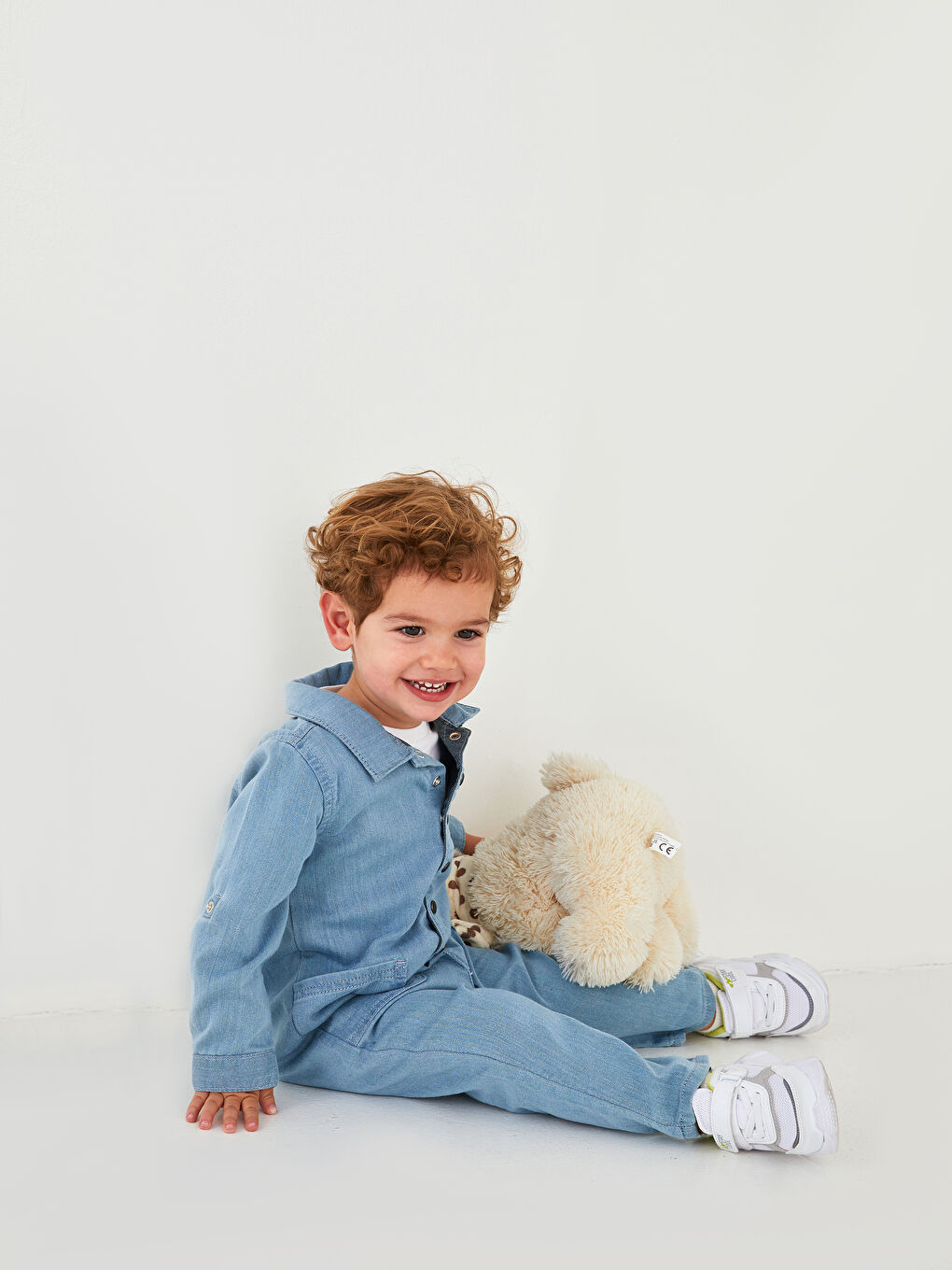 Shirt Collar Long Sleeve Basic Baby Boy Jean Salopet