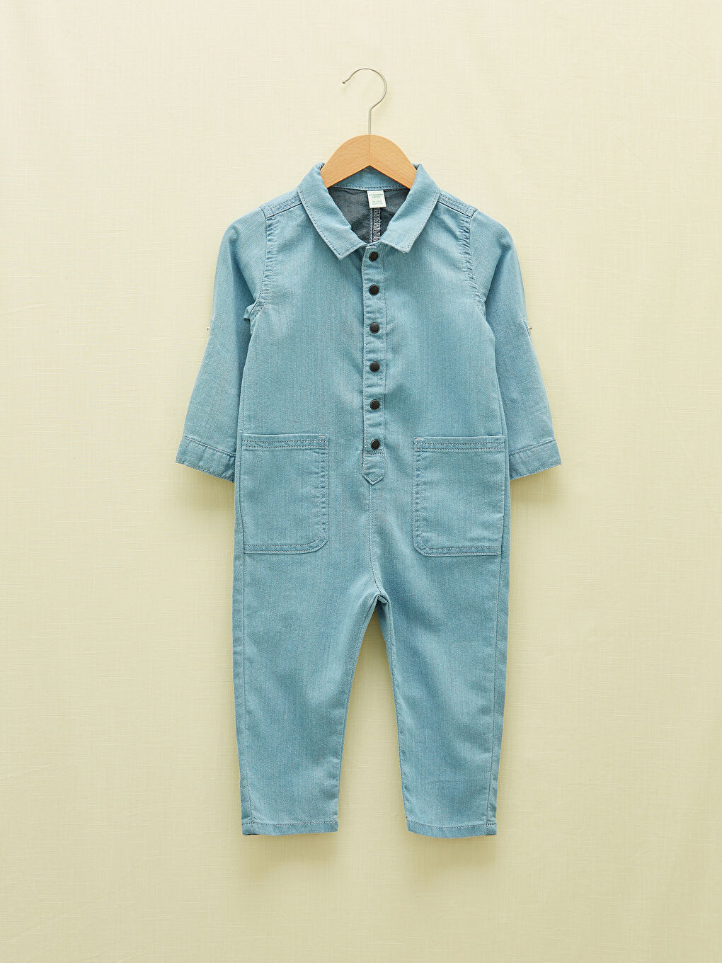 Shirt Collar Long Sleeve Basic Baby Boy Jean Salopet-3