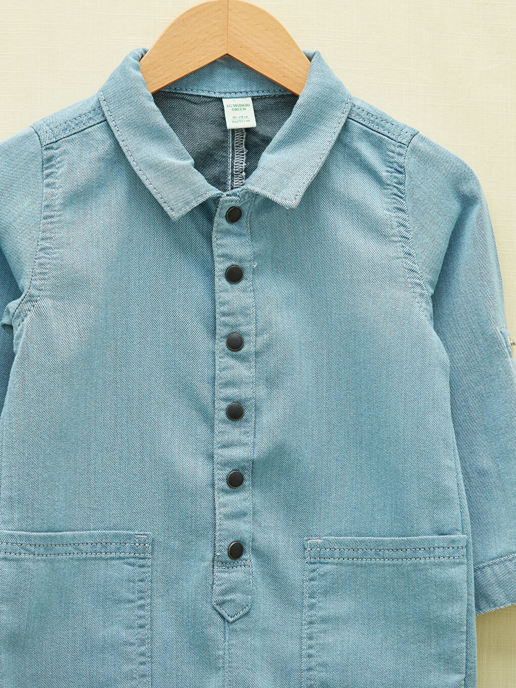 Shirt Collar Long Sleeve Basic Baby Boy Jean Salopet-4