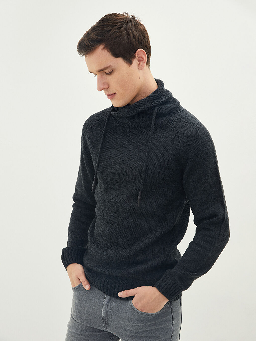 Funnel Hoodie Long Sleeve Men's Tricot Sweater