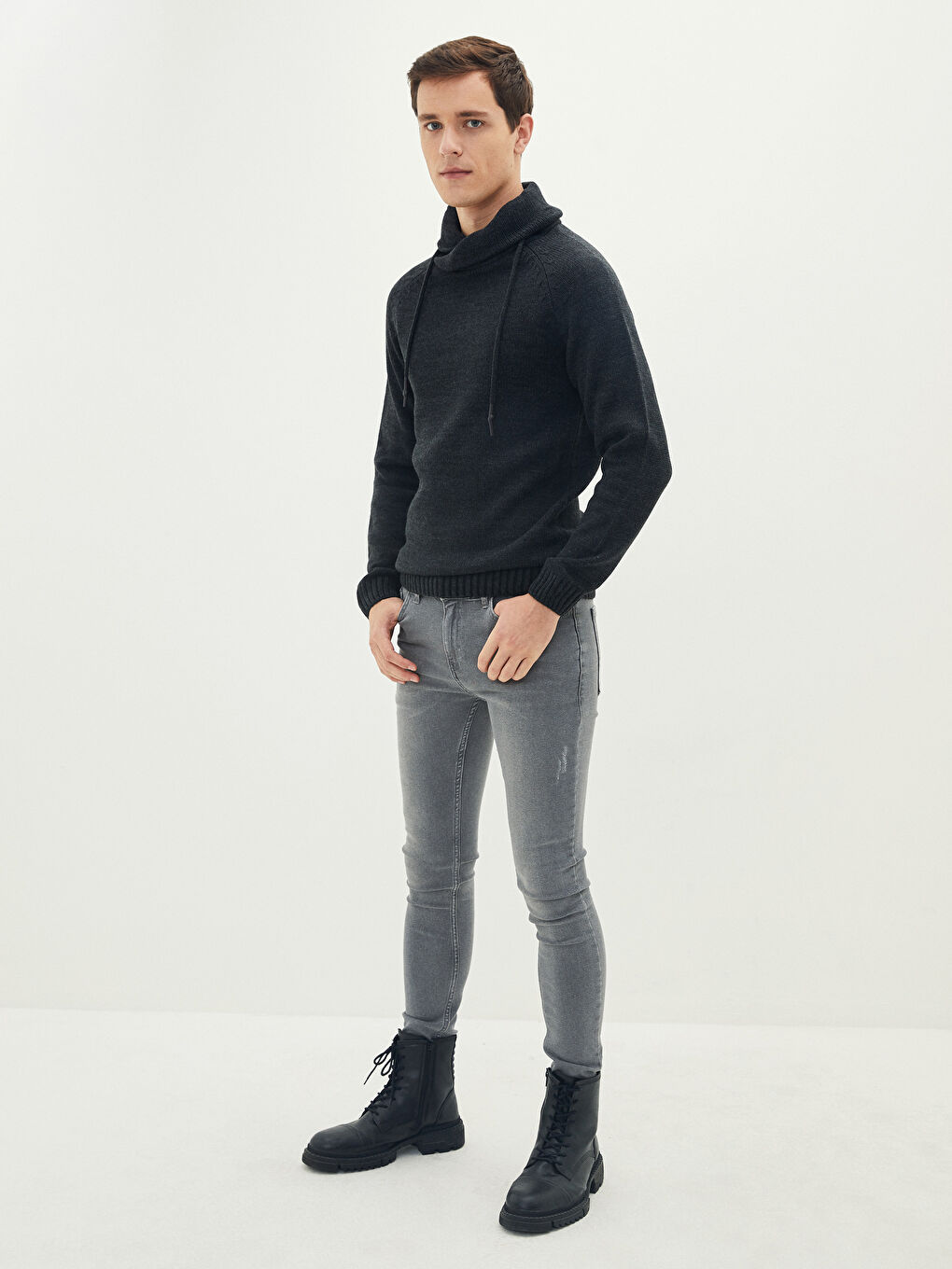 Funnel Hoodie Long Sleeve Men's Tricot Sweater-3