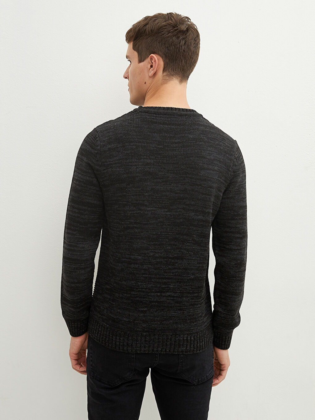 Ерлерге арналған трикотаж ұзын жеңді дөңгелек жағалы жемпір-4