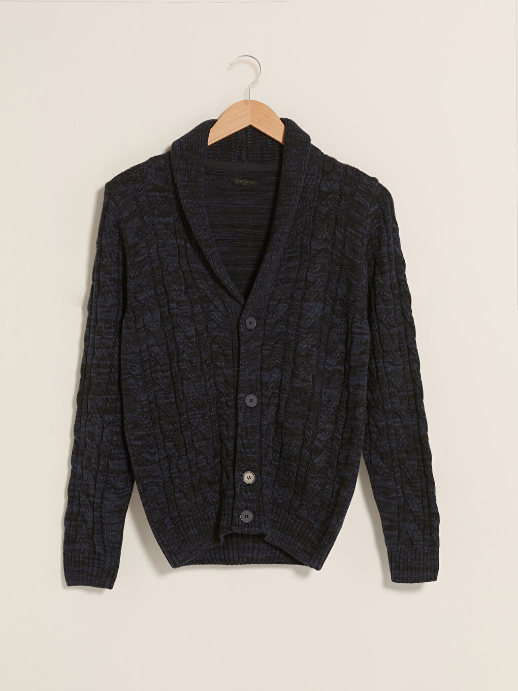 Кардиган из трикотажа с шалевым воротником, с длинным рукавом, слим-фит для мужчин-6