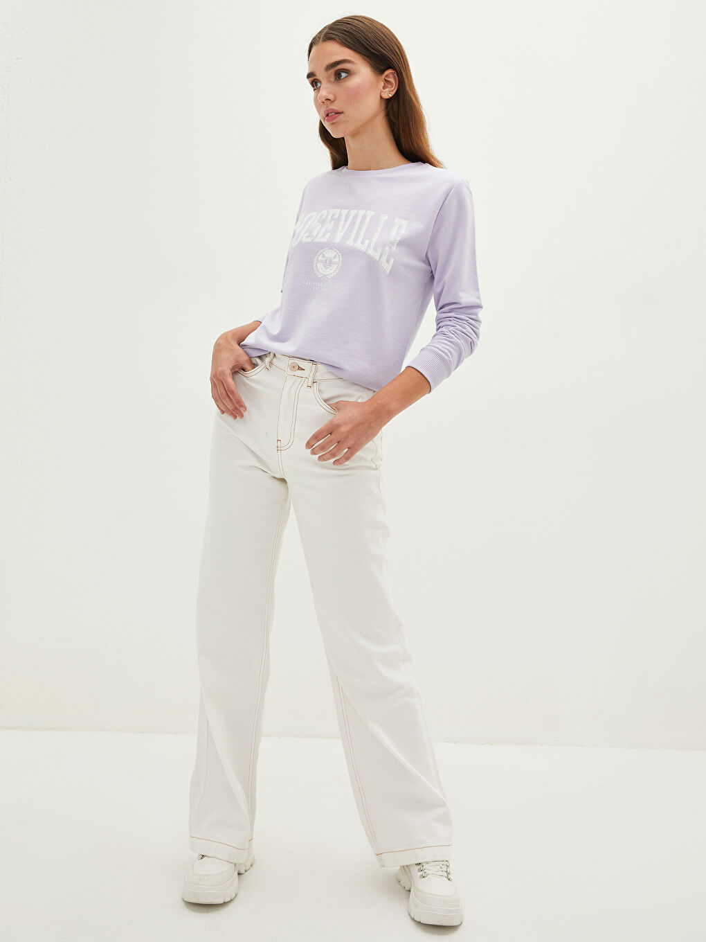 Женская толстовка с круглым вырезом и длинными рукавами с принтом-2