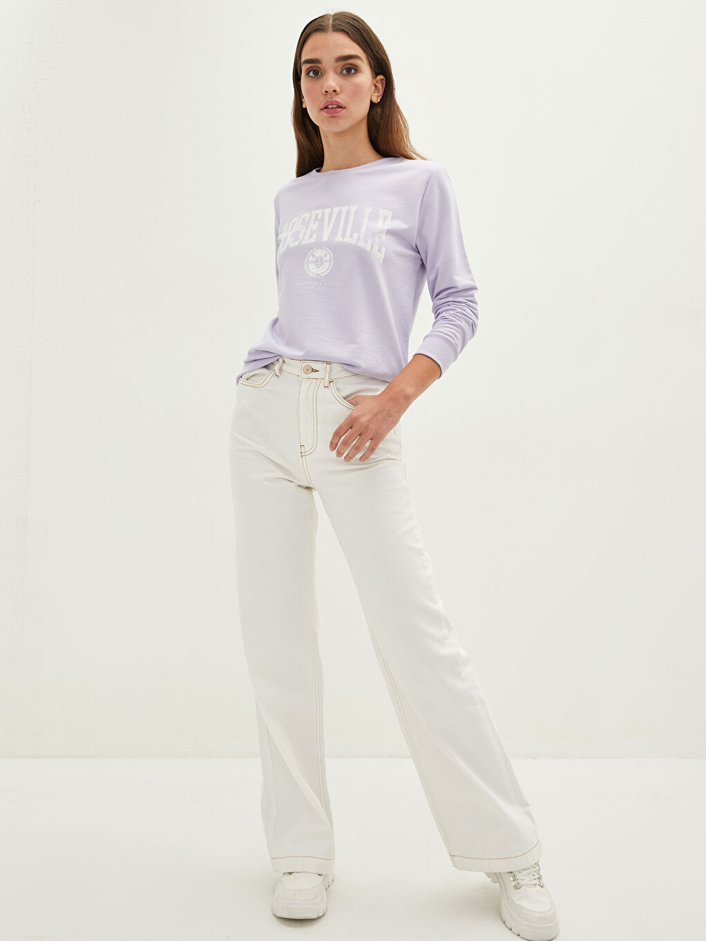 Женская толстовка с круглым вырезом и длинными рукавами с принтом-3