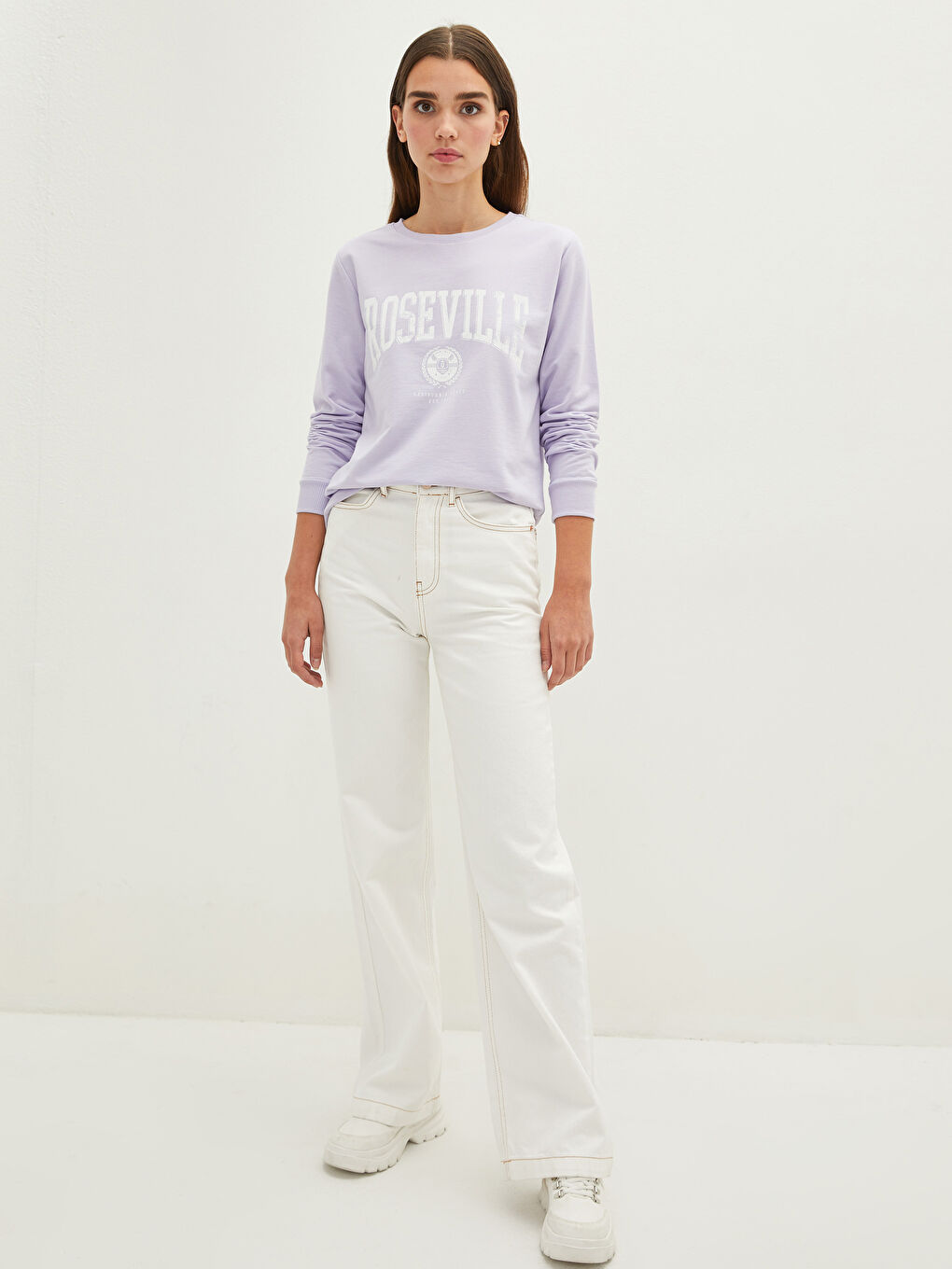 Женская толстовка с круглым вырезом и длинными рукавами с принтом-1