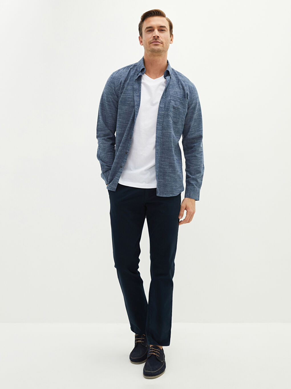 Cămașă pentru Bărbați cu Mânecă Lungă, Material Țesătură Dobby, Croială Regulară-2