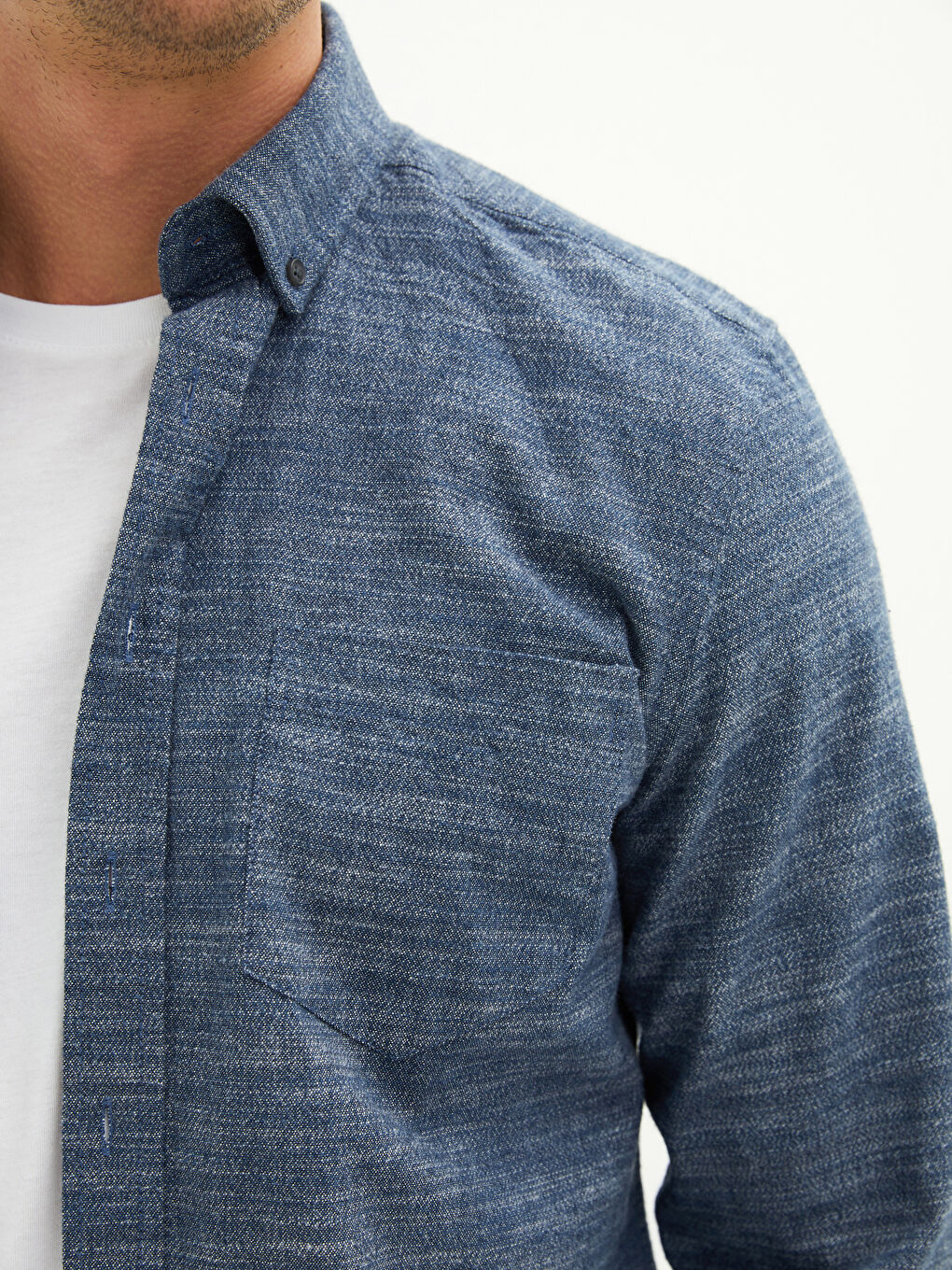 Cămașă pentru Bărbați cu Mânecă Lungă, Material Țesătură Dobby, Croială Regulară-3