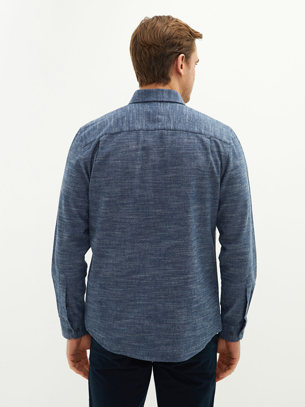 Cămașă pentru Bărbați cu Mânecă Lungă, Material Țesătură Dobby, Croială Regulară-4