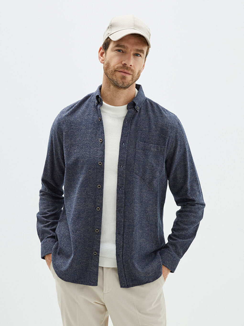 Bej Regular Fit Uzun Kollu Erkek Gömlek-1