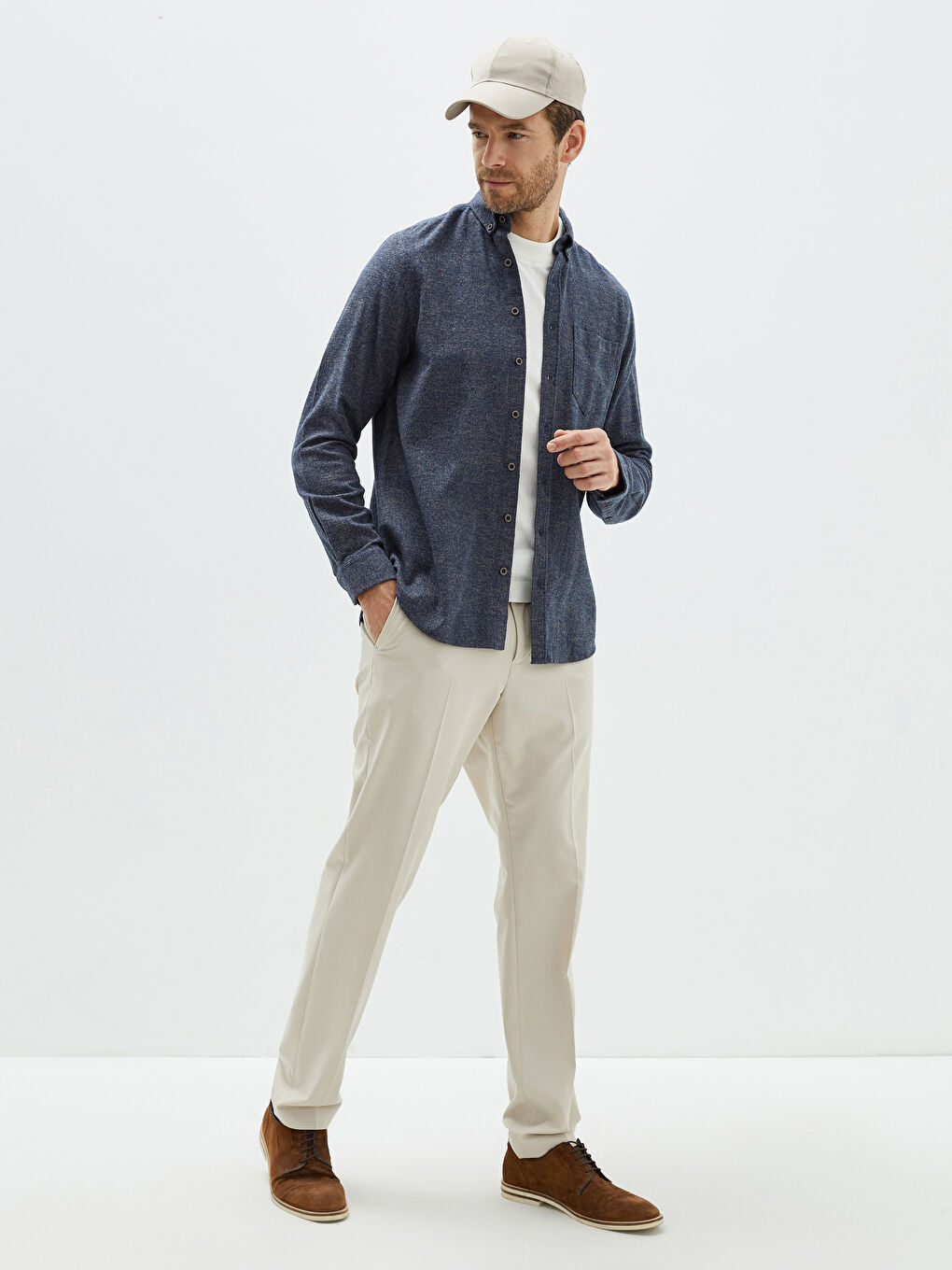 Bej Regular Fit Uzun Kollu Erkek Gömlek-2